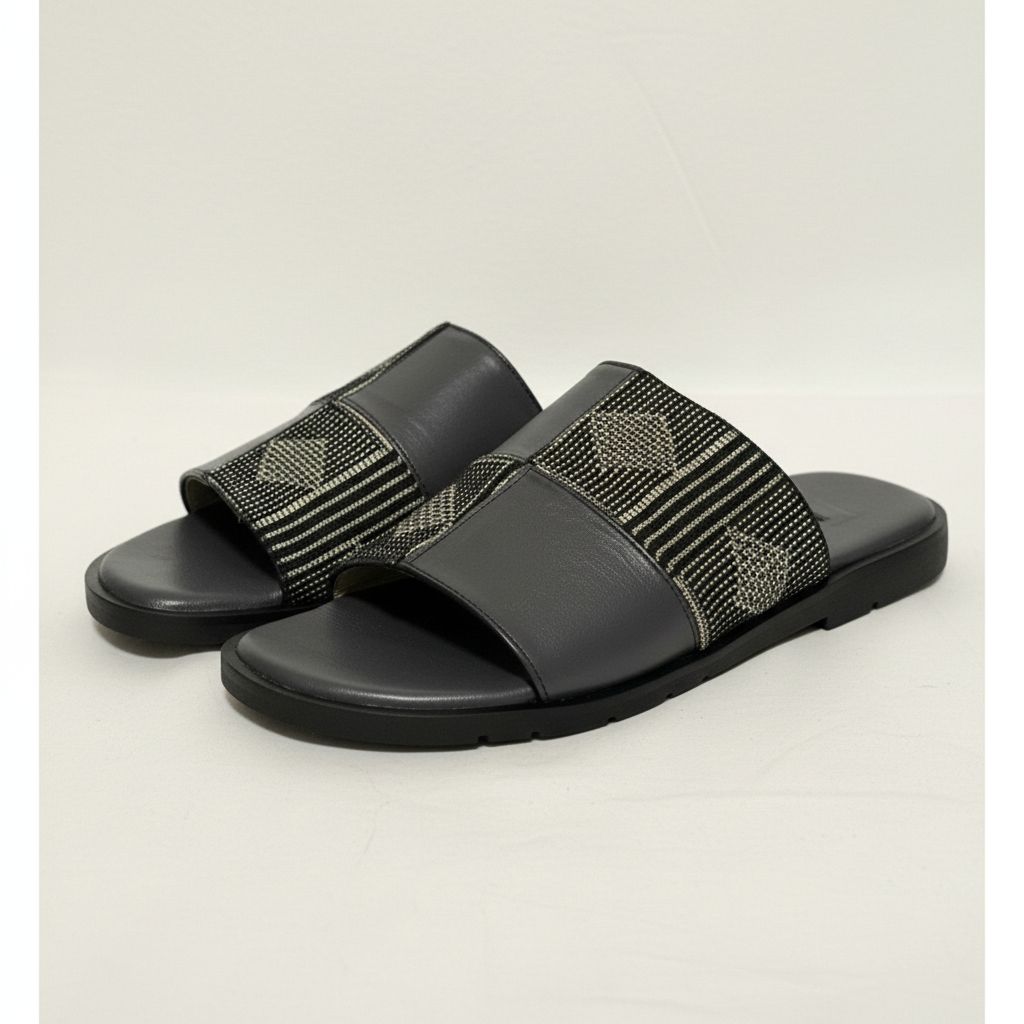 Sandale homme pagne tissé gris en cuir