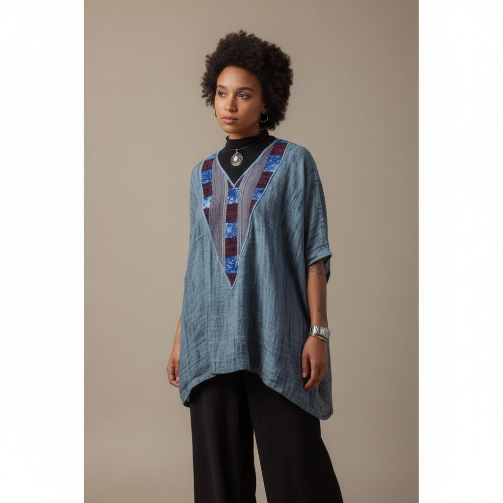 Haut Bohème Chic Indigo Lin Coton - Confort et Élégance