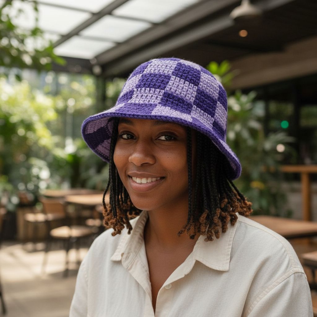 Chapeau crocheté en laine violet et lila – Bob unisexe fait main