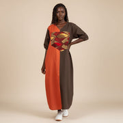Tunique femme élégante orange marron, ample et confortable, manches 3/4