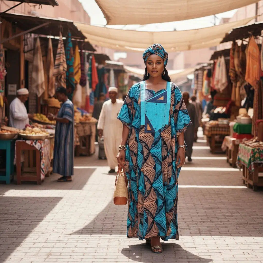 Boubou wax brodé femme multicolore, robe africaine ample et chic