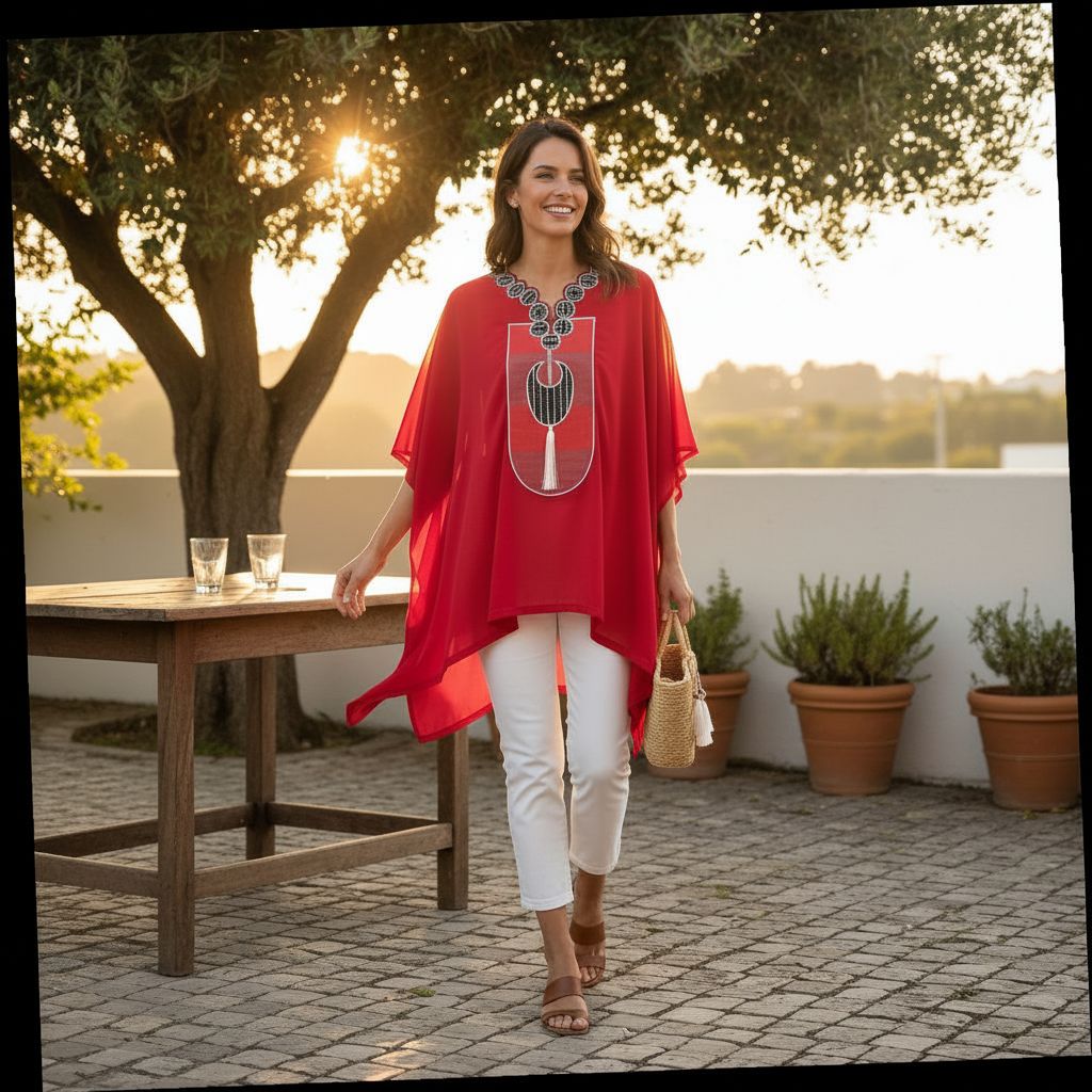 Tunique femme bohème patchwork chic rouge – Haut pagne fait main artisanal