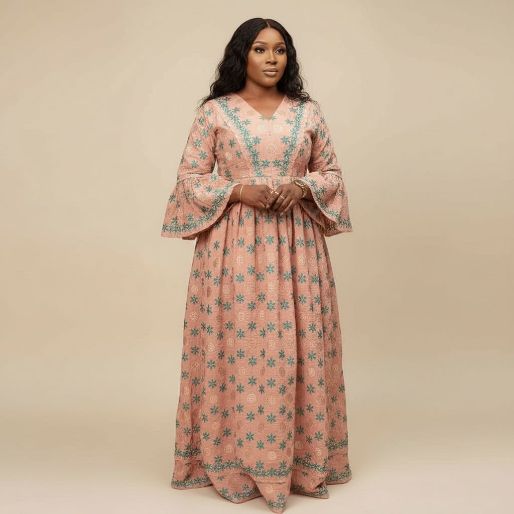 Robe femme brodée longue élégante, dentelle bohème chic, multicolore