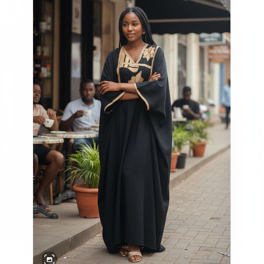 Boubou noir broderie dorée femme