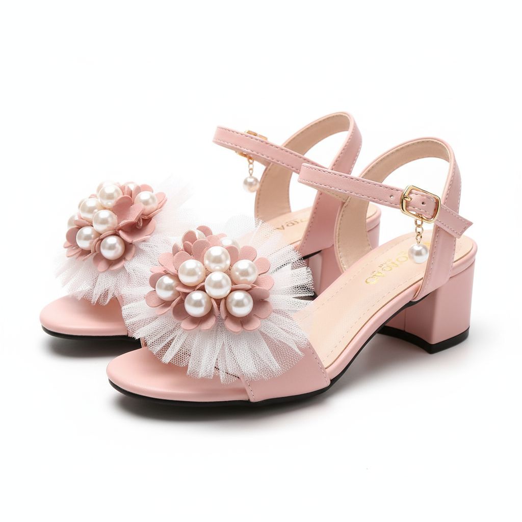 Chaussures fille cérémonie roses perles et tulle