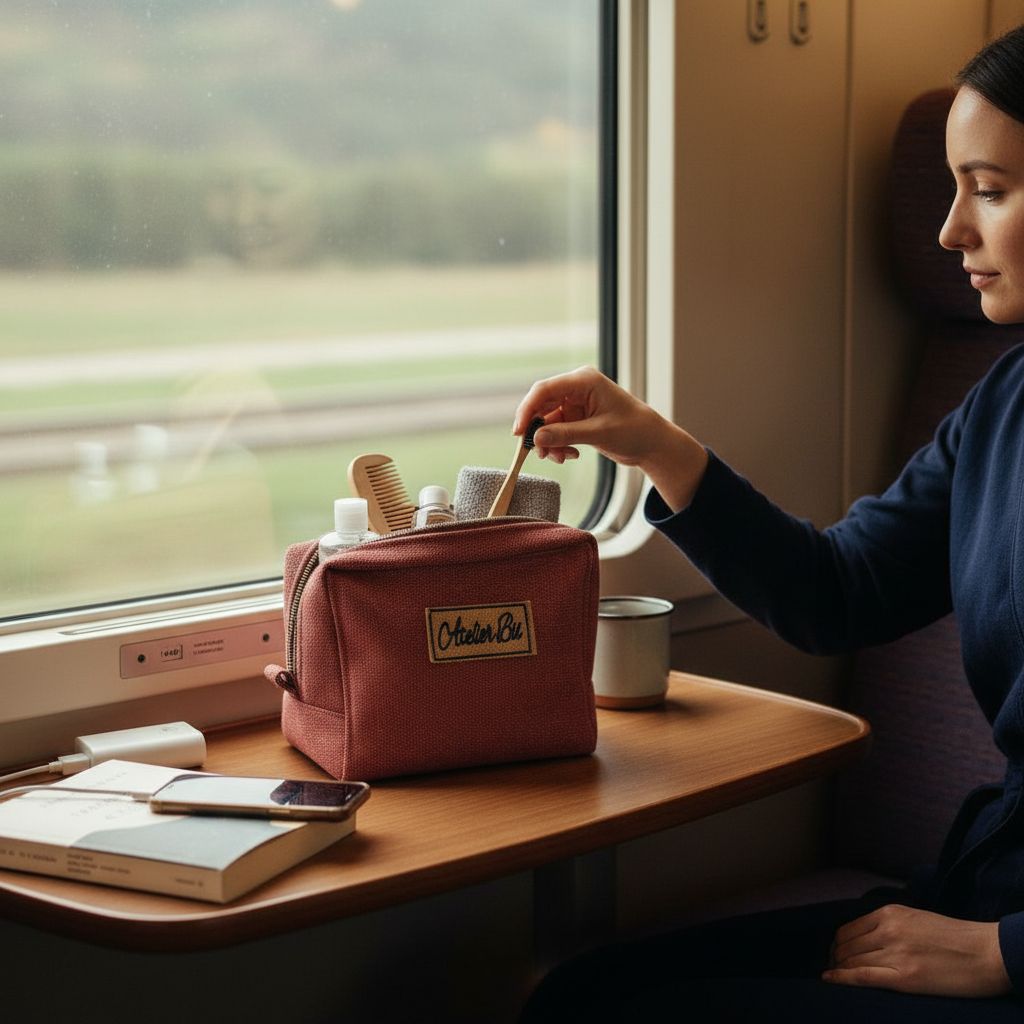 Trousse Toilette Femme Jute Rose Brique - Élégance Éco-Responsable