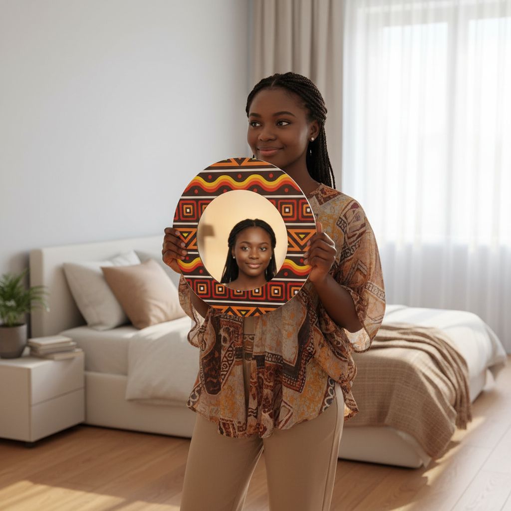 Miroir décoratif mural rond ethnique – Miroir artisanal bohème 30 cm