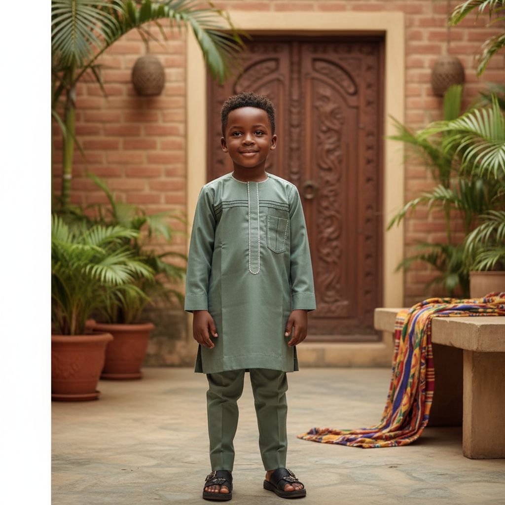 Ensemble costume africain garçon vert olive