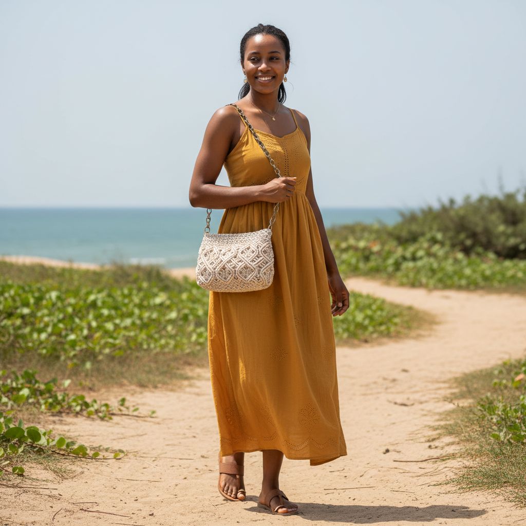 Sac à main en crochet beige, chic et artisanal, chaîne dorée élégante