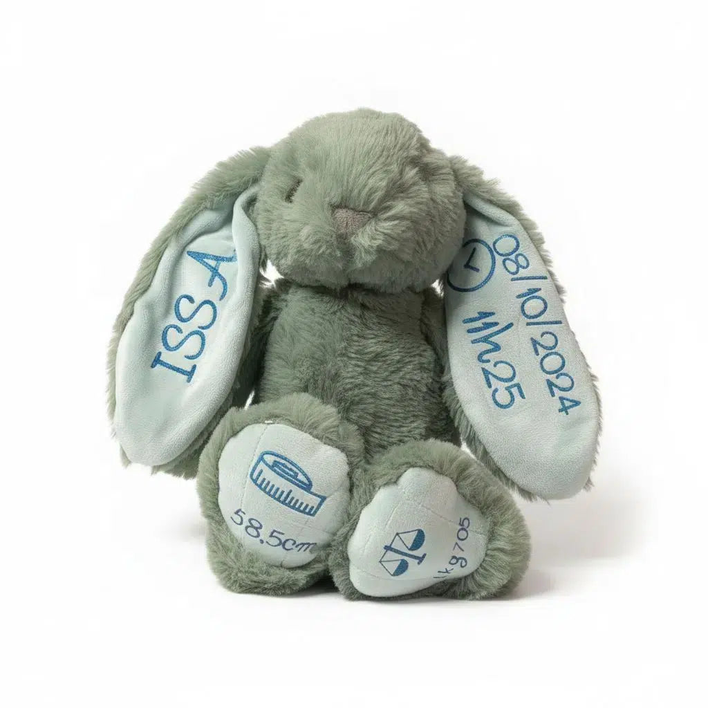 Peluche Lapin Ultra Douce Vert Sauge - Cadeau Naissance Personnalisé
