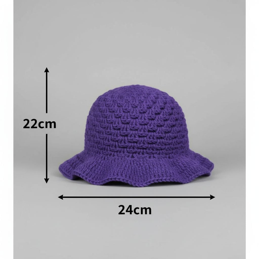 Chapeau crocheté en laine violet – Bucket hat unisexe fait main bohème