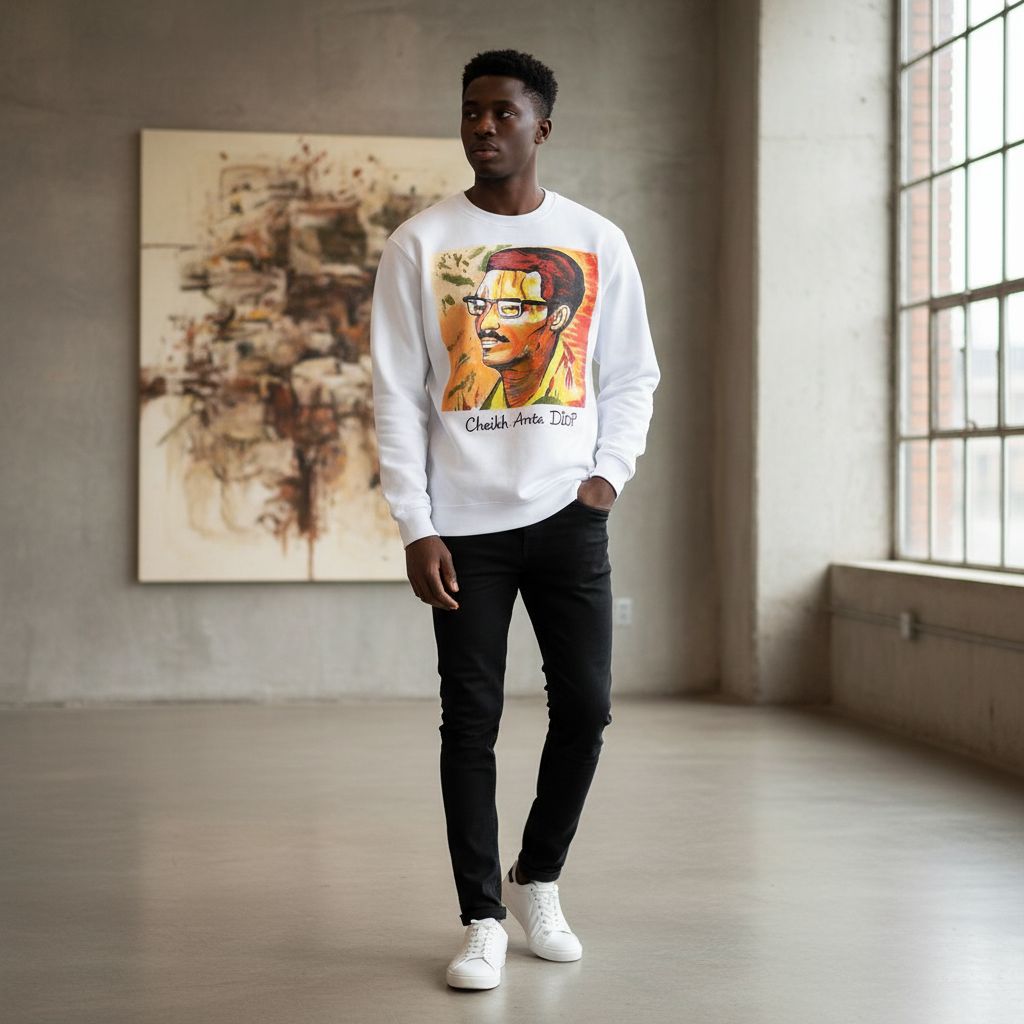 Pull peint à la main Cheikh Anta Diop blanc