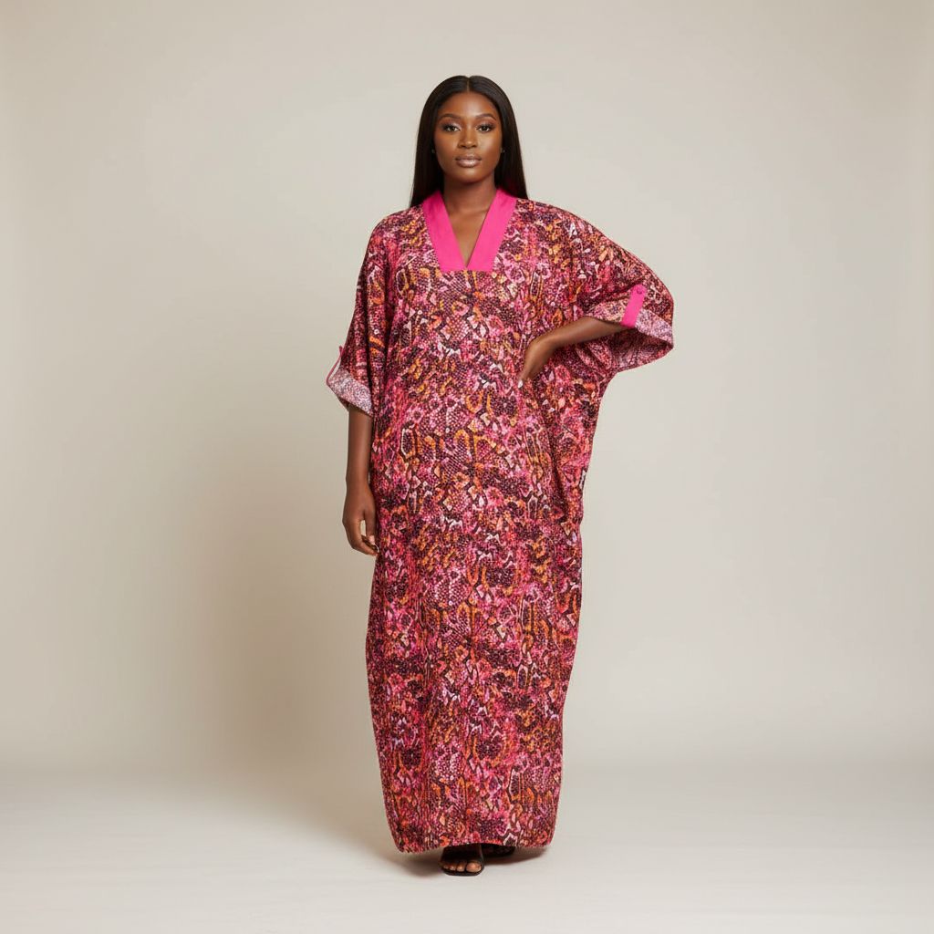 Tunique longue femme imprimé animalier col V manches 3/4 bohème chic
