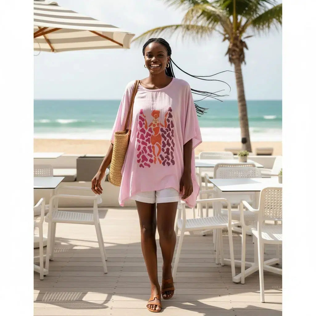 Haut rose brodé femme bohème