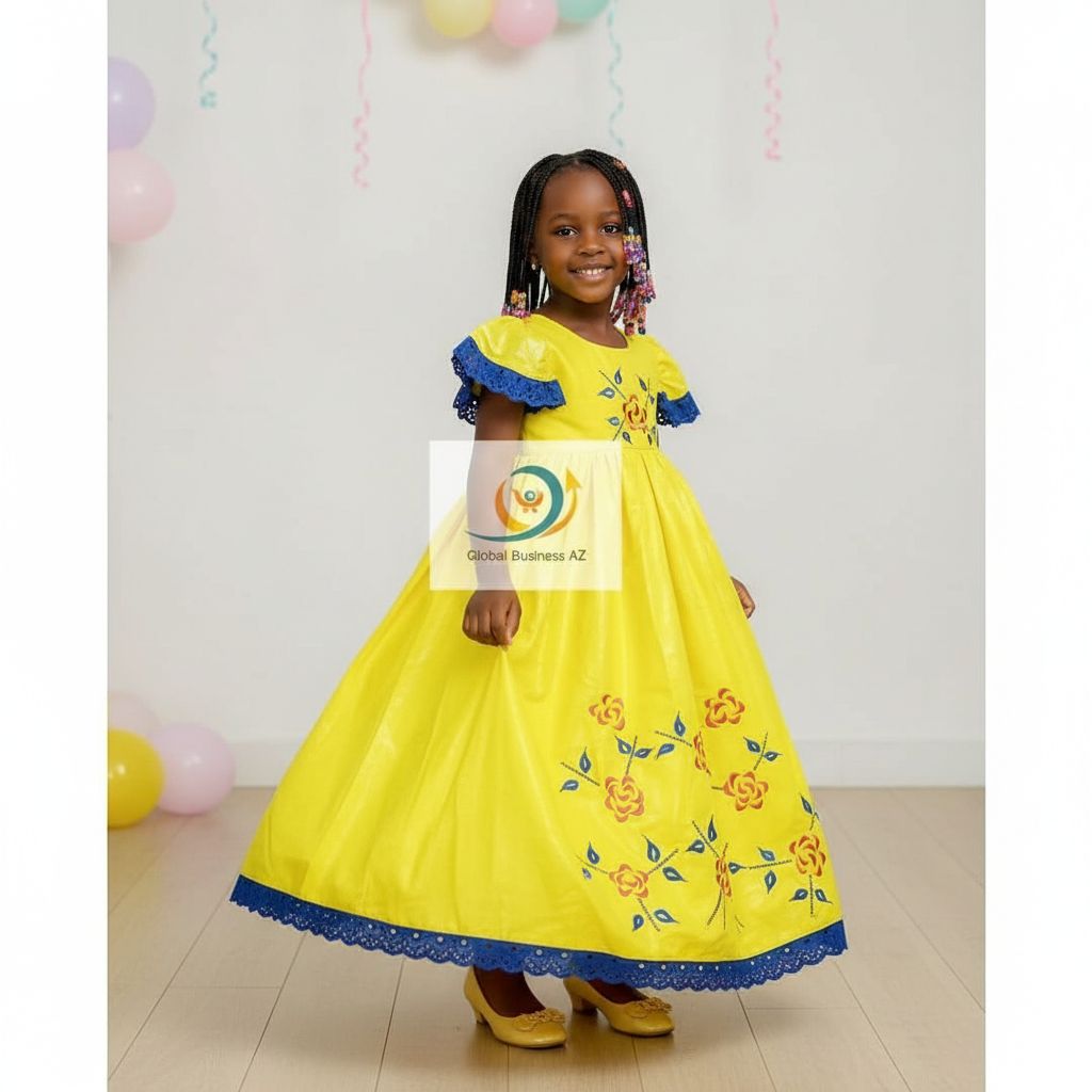 Robe cérémonie jaune avec dentelle brodée pour fille