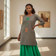 Robe brodée femme élégante et jupe coton, ensemble artisanal coloré