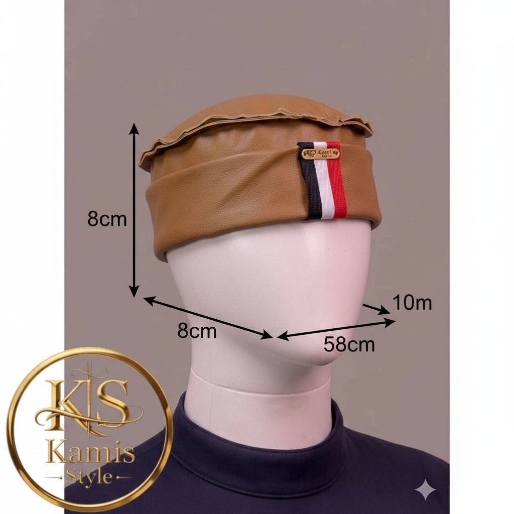 Bonnet afghan réinventé chic unisexe, simili cuir marron camel élégant