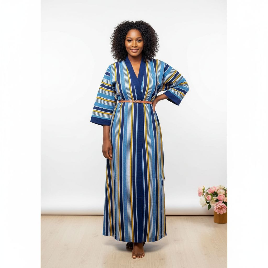 Robe patchwork pagne tissé faso danfani bleu