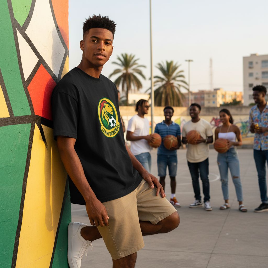 T-shirt Sénégal homme – Supporter équipe nationale, coupe oversize, coton