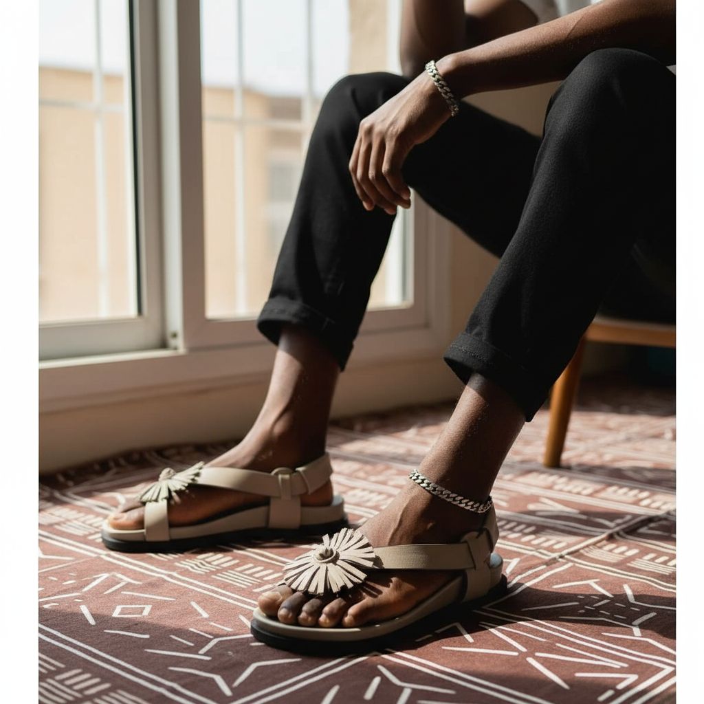 Sandales homme cuir beige élégantes, confortables et boucle réglable fleur