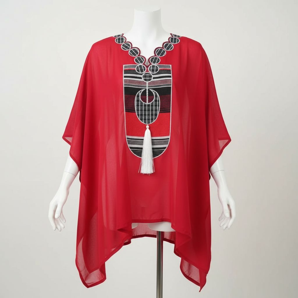 Tunique femme bohème patchwork chic rouge – Haut pagne fait main artisanal