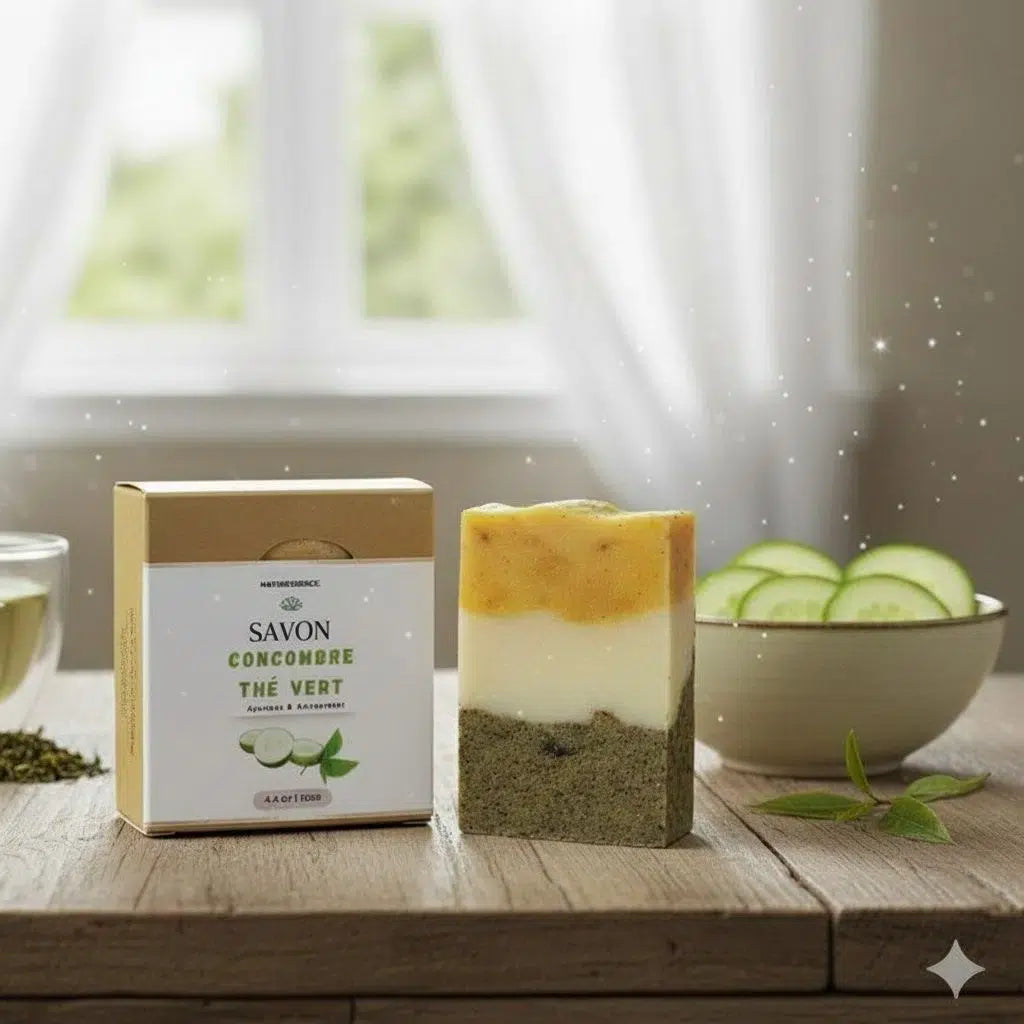 Savon Concombre Thé Vert – Naturel, Artisanal, Visage Éclat &amp; Peau Sensible