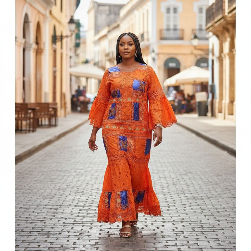 Robe orange bleu brodée femme Geztner élégante cérémonie mariage