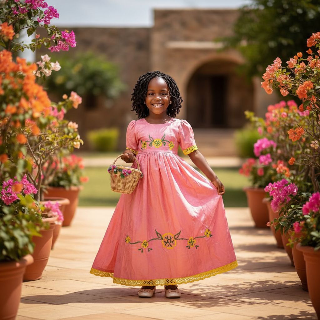 Robe fille cérémonie rouge brodée bazin riche