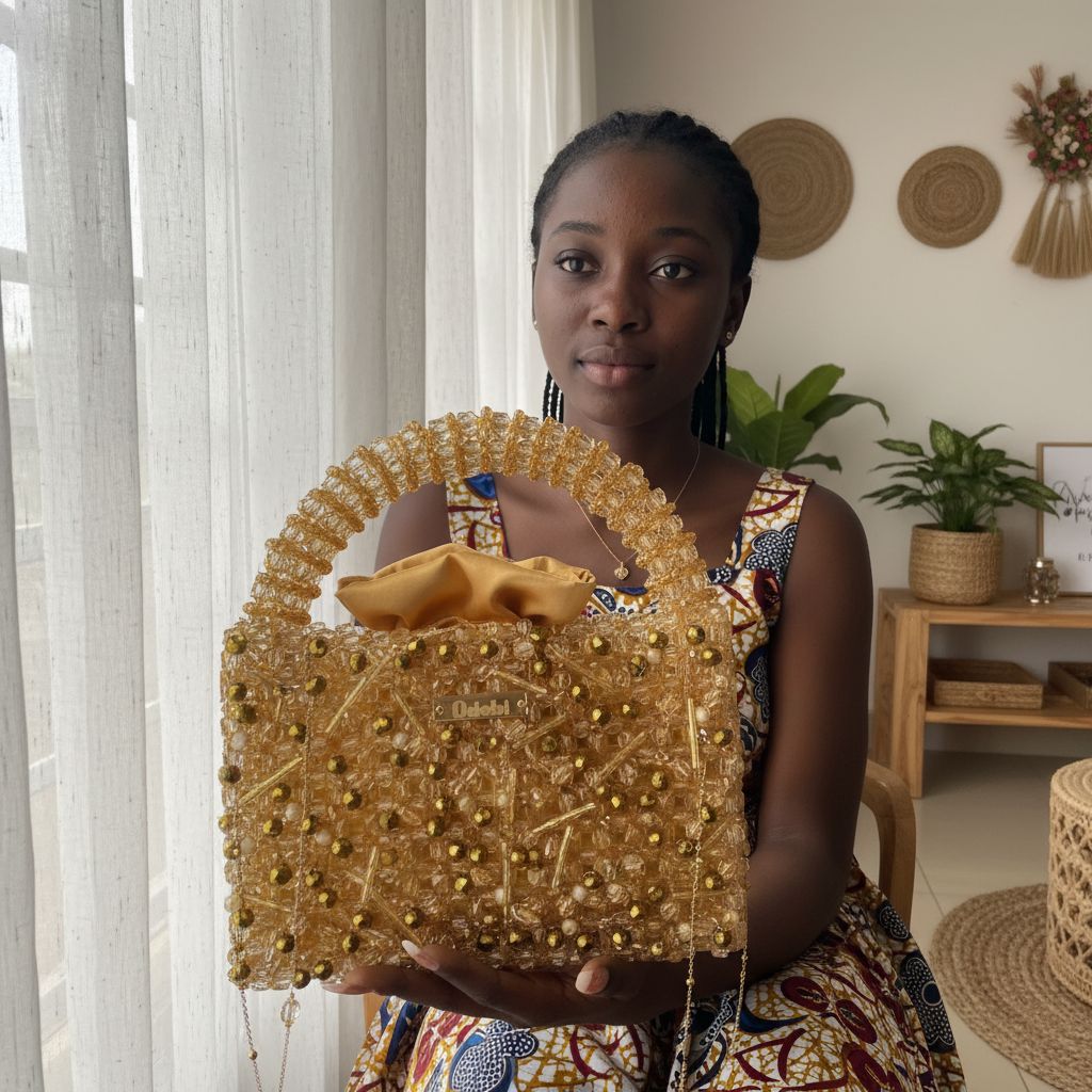 Sac à main Lustra - en perles dorées fait main