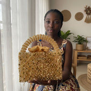 Sac à main Lustra - en perles dorées fait main