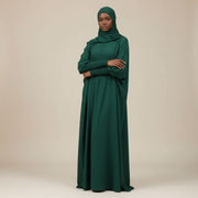 Robe femme élégante longue, manches longues, col montant, couleurs pastel