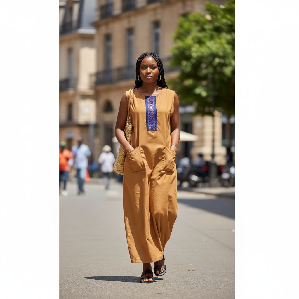 Robe débardeur femme terracotta, coton fluide, chic avec poches