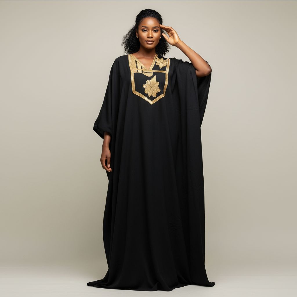 Boubou noir broderie dorée femme
