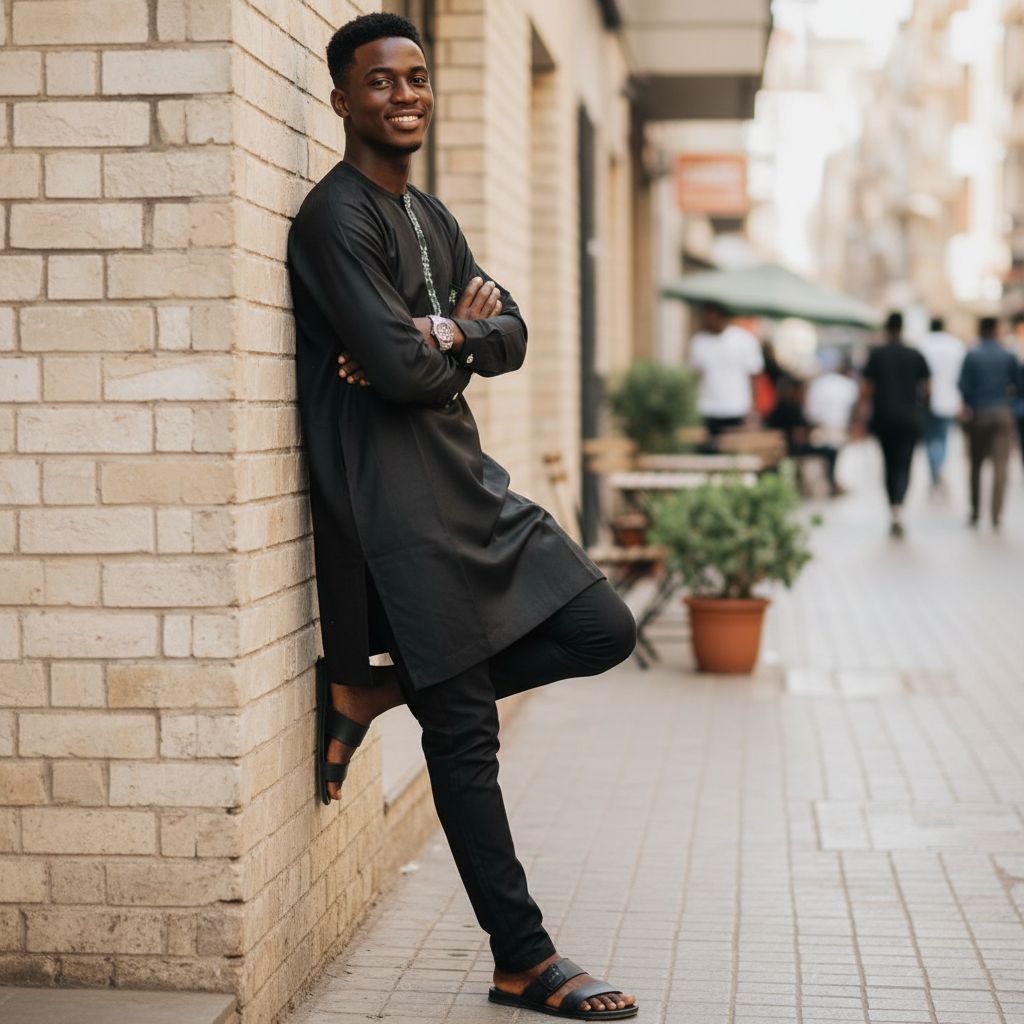 Chemise homme élégante noire col rond, coupe droite, coton confortable