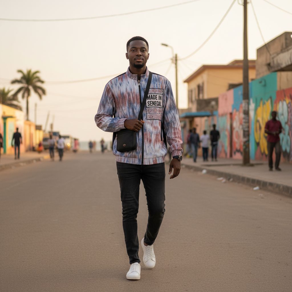 Veste homme pagne tissé patchwork bleu