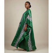 Boubou femme cérémonie vert, robe africaine mariage pagne tissé élégant