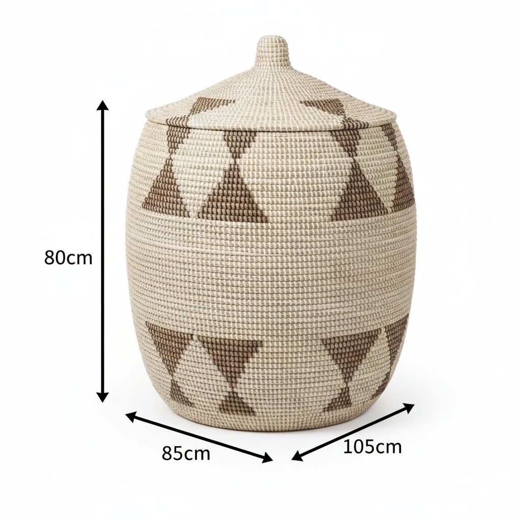 Panier à linge grande capacité africain tressé beige, robuste et décoratif