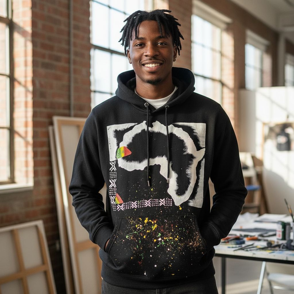 Sweat-shirt peint à la main Africa noir