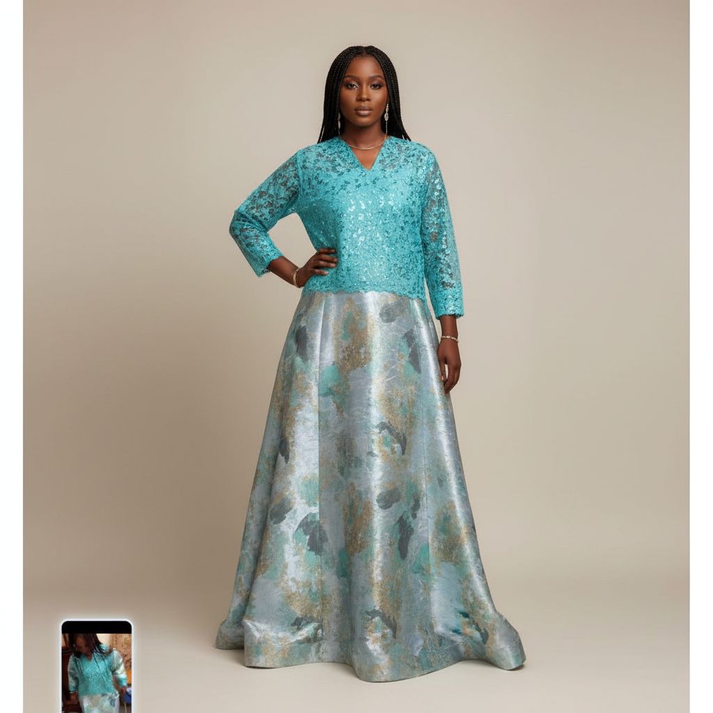 Robe femme brocart dentelle élégante, longue, idéale cérémonie ou soirée
