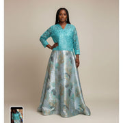 Robe femme brocart dentelle élégante, longue, idéale cérémonie ou soirée