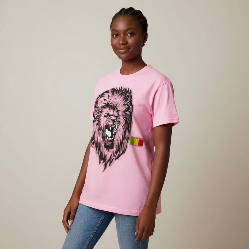 T-shirt peint à la main lion rugissant, original et unique, cadeau artistique