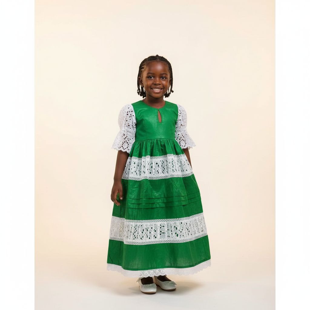 Robe en coton cérémonie fille 3 ans verte brodée