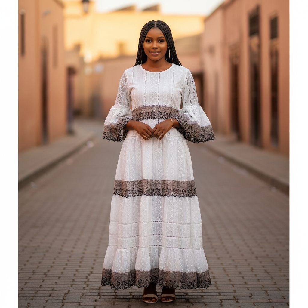 Robe brodée femme blanche en dentelle