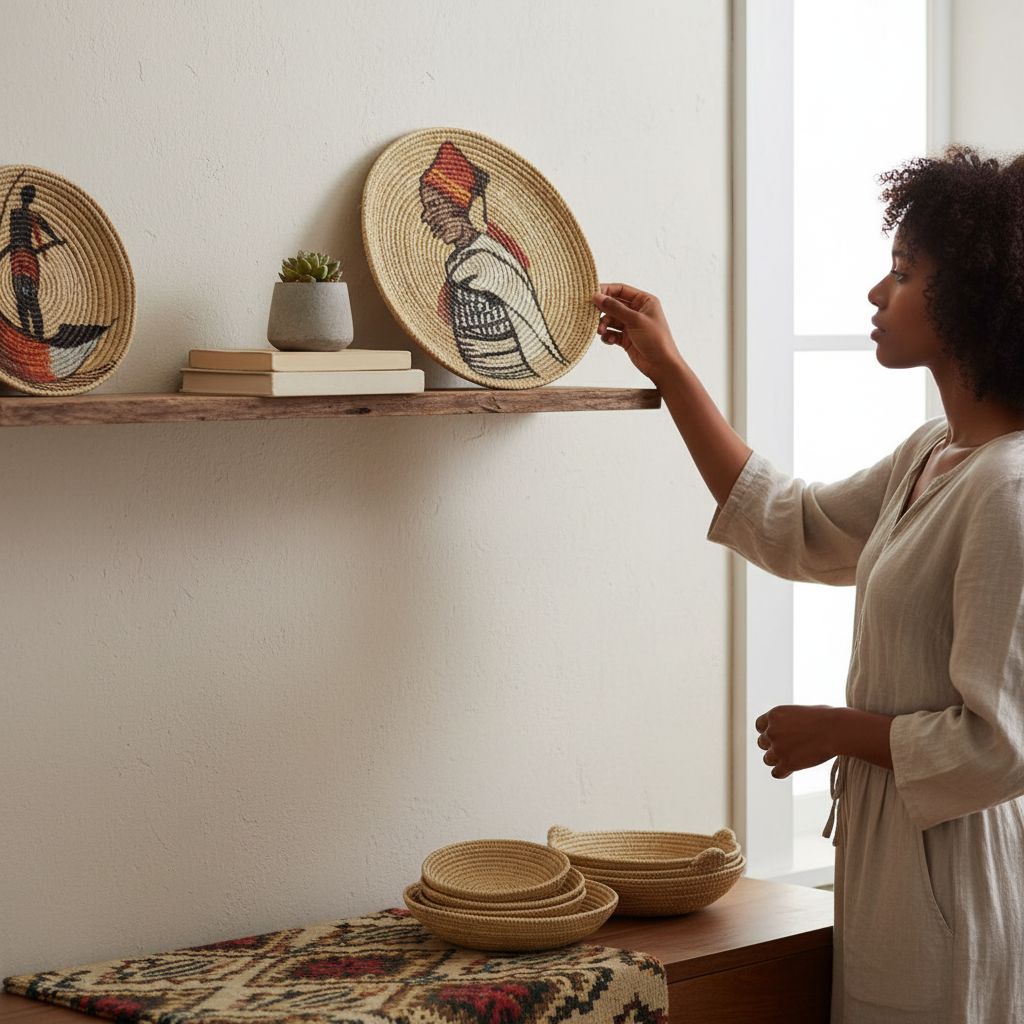 Décoration murale panier artisanal – Panier mural tissé bohème 18x15 cm