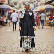 Ensemble 3 pièces femme noir chic : jupe, tunique et veste élégantes