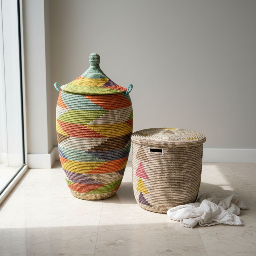 PAIRE DE PANIER A LINGE "YAYE DOM" MULTIOLORE A GEOMETRIE VARIABLE