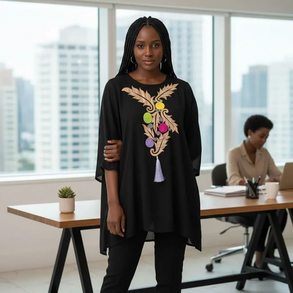 Patch Brodé Chic Floral Noir - Artisanat Bohème Élégant