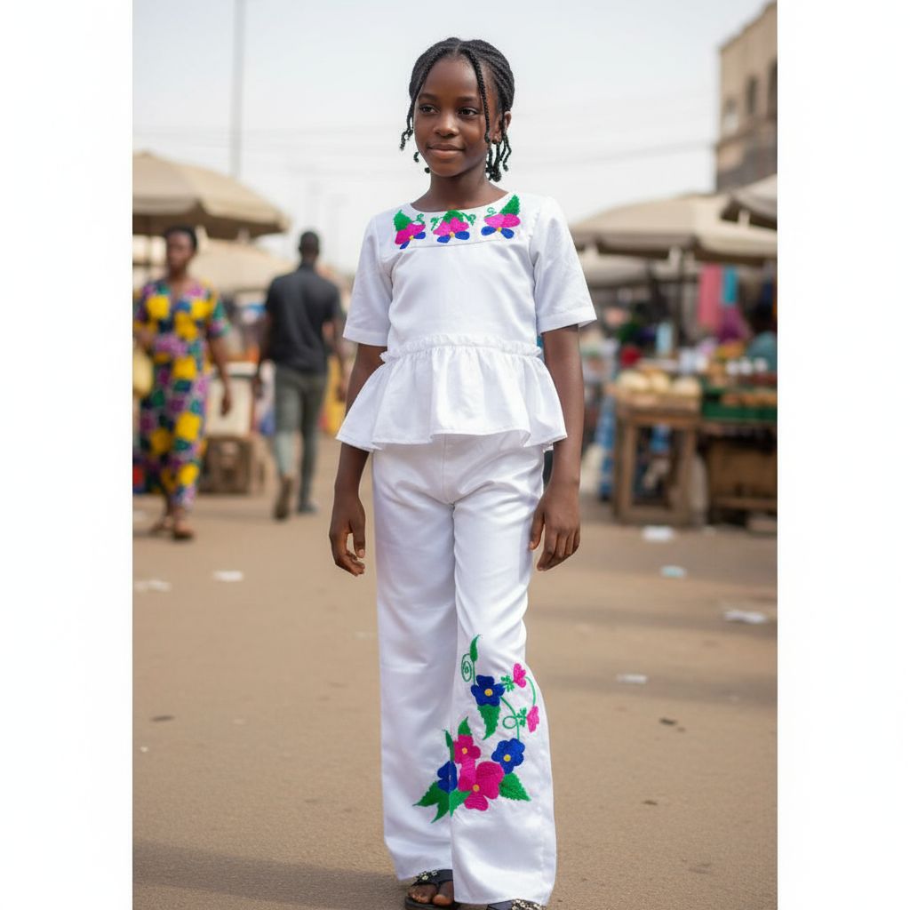 Ensemble cérémonie fille 9 ans blanc, jupe et haut floral chic élégant