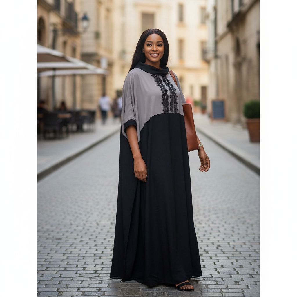 Robe grise élégante femme longue bicolore chic pour bureau et soirée