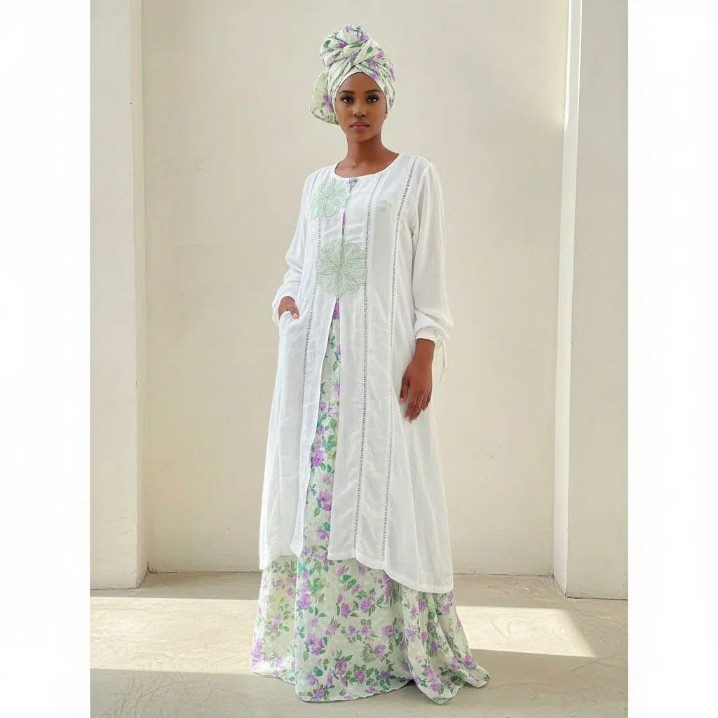 Robe deux pièces en lin blanc caché